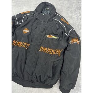 Harley Davidson Jacket Mens Large Black Vtg 90s Bomber Embroidered Racing Biker